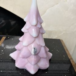 Fenton Art Glass Pink Christmas Tree7.5”
