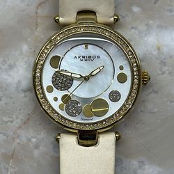 Akribos XXIV Watch Womens 40mm Gold Tone Crystals Diamond