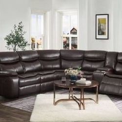Brand New Espresso Leather-Aire Motion Sectional
