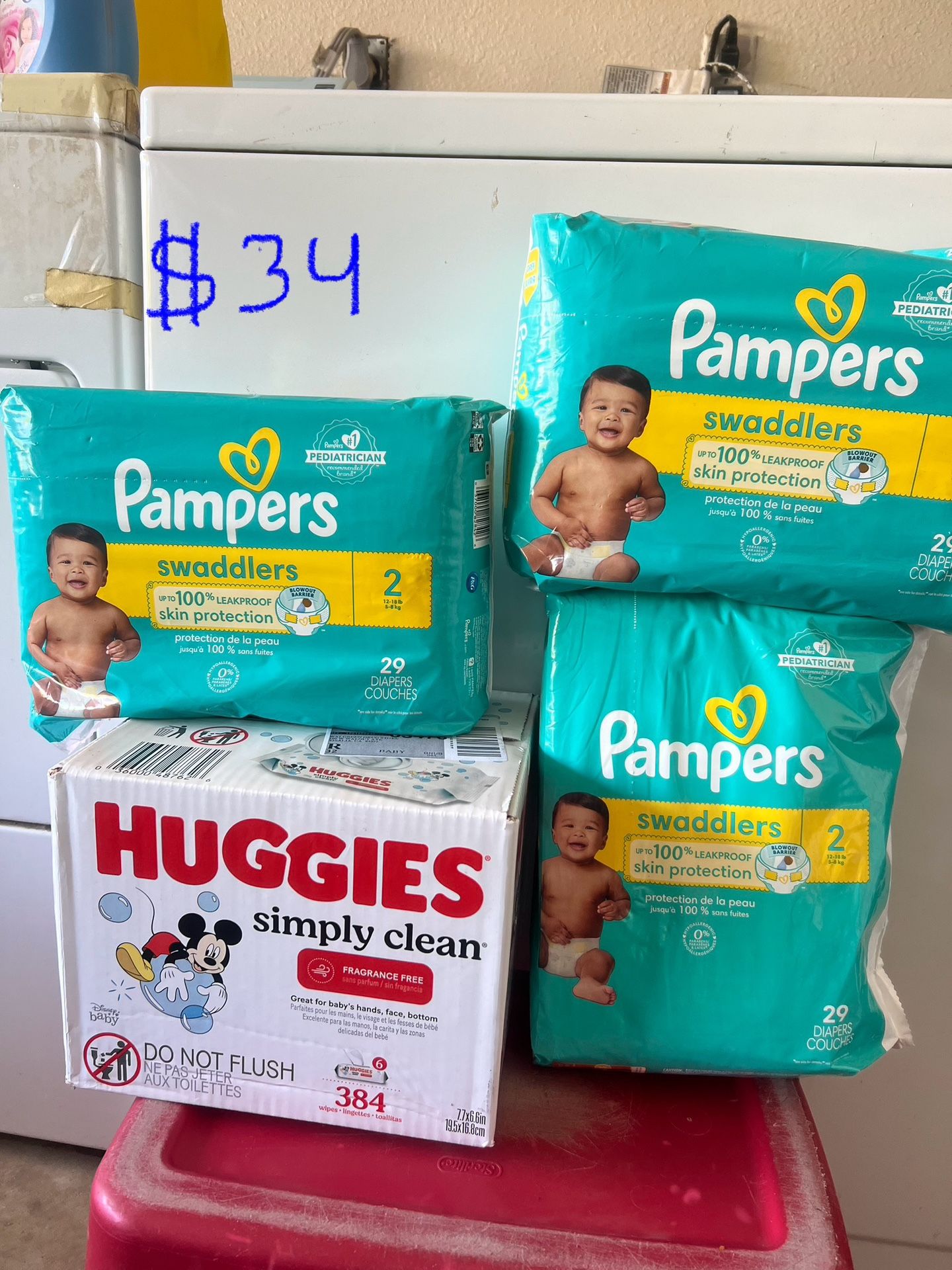 $34 Pampers Size 2 And Wipes