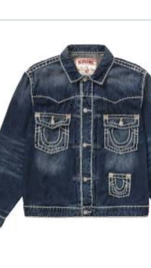 True Religion Super T Trucker Denim Jean Jacket Mens Size Large