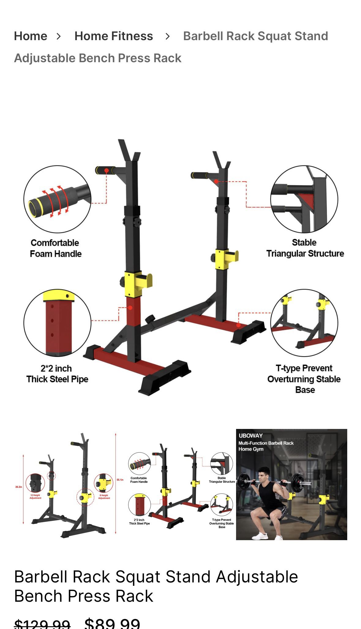 Bench Press Rack 550LBS Max Load Multi-Function Weight Lifting Home Gym