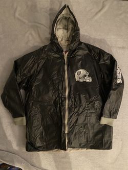 Vintage RAIDERS NFL Black Silver Vinyl Game Day Jacket size XL RARE