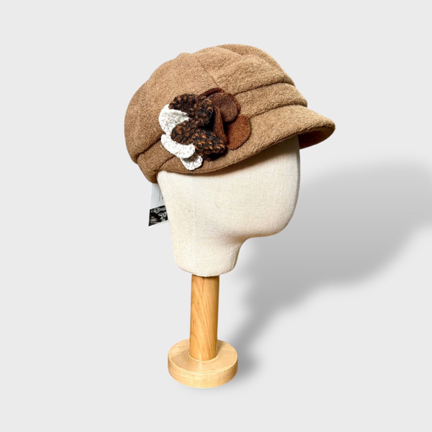 Complit Womens Brown Newsboy Style Flower Appliqué Wool Winter Hat OS