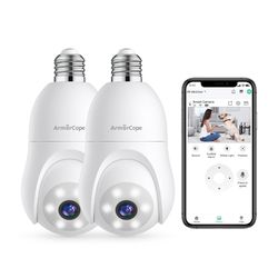 2K Light Bulb Security Camera, 360° Motion Tracking 2.4Ghz WiFi Camera Wireless Outside, Full-Color Night Vision Indoor/Outdoor Camera, SD&Cloud Stora