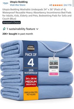 Bedding Washable Underpads 34" x 36" (Pack of 4), Waterproof Reusable