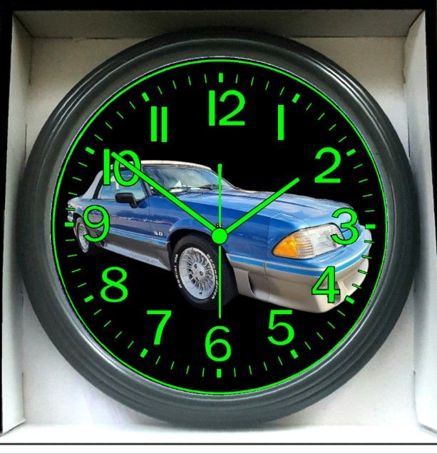 Clock 1987 Mustang GT Convertible Glow in the Dark Wall Clock Garage Shop Wall Clock