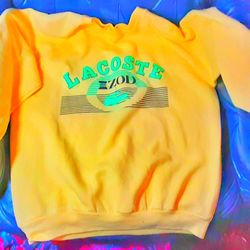 IZOD lacoste alligator 1980s  fruit of the loom neon yellow large lrg size sweatshirt MADE IN USA !