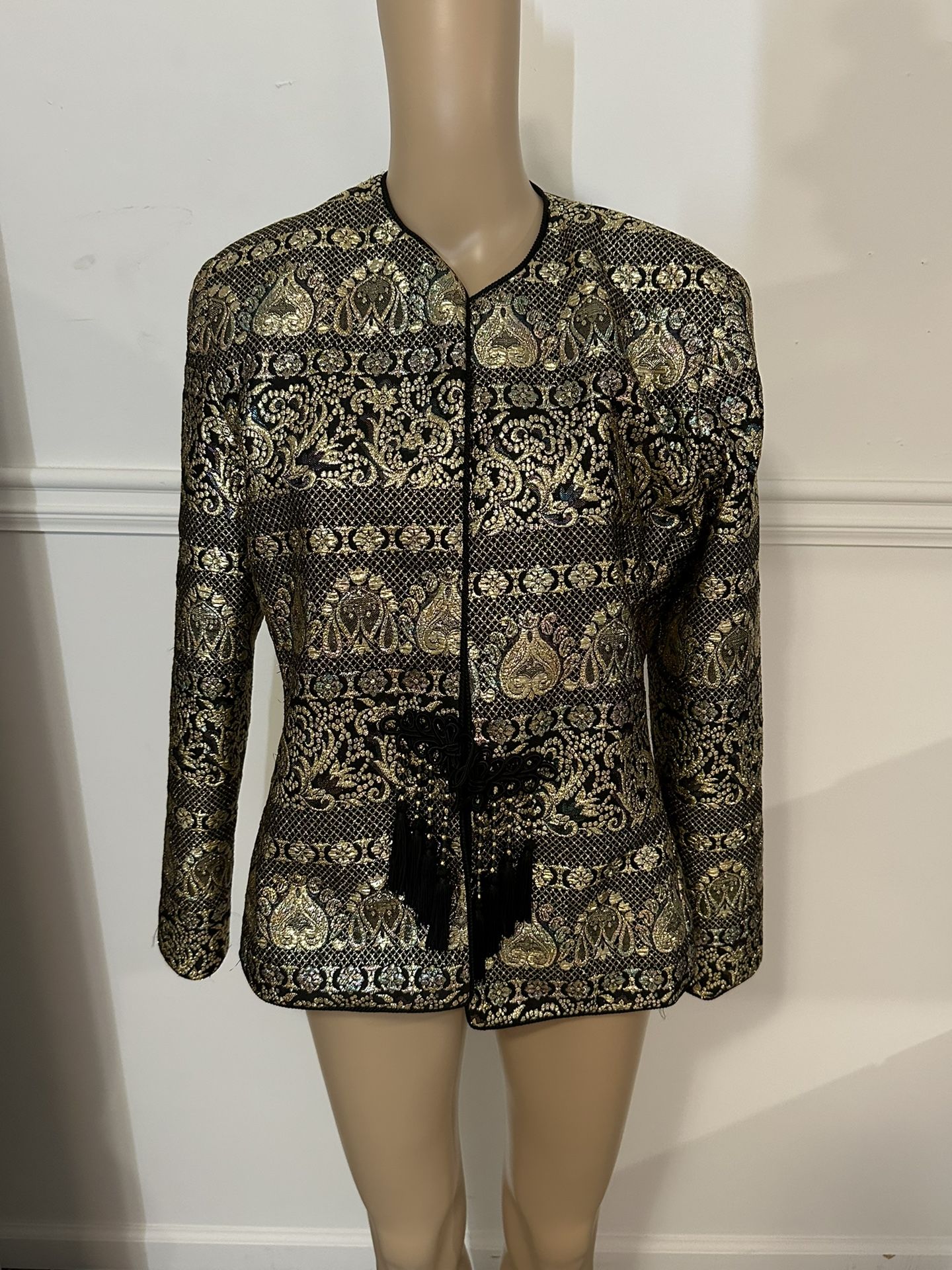 NEIMAN MARCUS Black/Gold Evening Blazer Size 10 USA Vintage