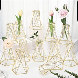 12 Pcs Gold Geometric Vase for Centerpieces