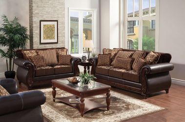 2 pc Living Room Set Leatherette, Chenille, Solid Wood   🇺🇸Manufactured in USA 🇺🇸  Juego de sofa y loveseat  fabricados en USA Nuevos  entregamos