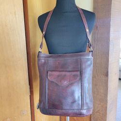 Vintage Genuine Leather Brown Crossbody Purse Brazil 11.5" Deep & Long 4" Wide