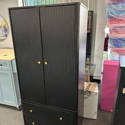 New 66”x30” Black Wooden Wardrobe Closet Cabinet w/ Hanging Rod dresser 