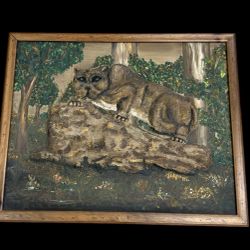 Original Painting Of Mountain Lion Raised Pop Art Signed Joann 1982 