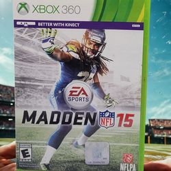 2014 XBOX 360 Madden NFL 15 Microsoft Better With Kinect Complete With Insert Very Good Condition. This image shows a copy of the video game Madden NF