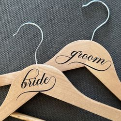 Set of Wood Hangers for Bride and Groom
