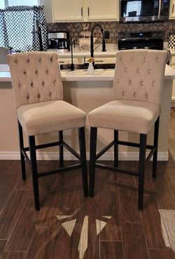 Beige Tufted Bar Stools