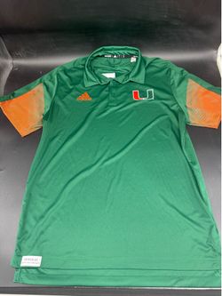 Miami Hurricanes Shirt Polo Mens Large NCAA Football Adidas Primeblue