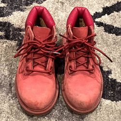 Timberland Kids Red Suede Lace-Up Boots