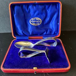 Vintage John Hunt Sterling Silver Baby Spoon & Pusher Set in Box B-10