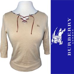 BURBERRY Blue Label Nova Check Trim Lace Up Knitted Sweater Sz Asian M (US XS/S)