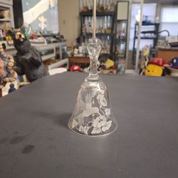 Avon Vintage Mid 80's Hand Cut 24% Full Lead Crystal Bell, Features A Delicate Acid Etched Hovering Hummingbird Feeding On Morning Glory 5.5"H