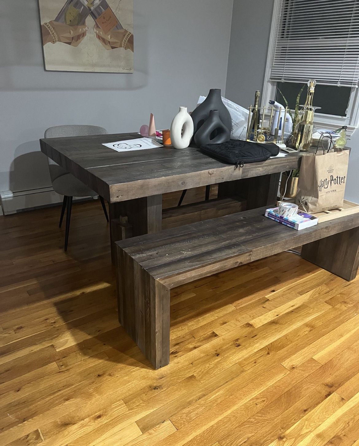 West Elm Emmerson Dining Table And Bench Gray