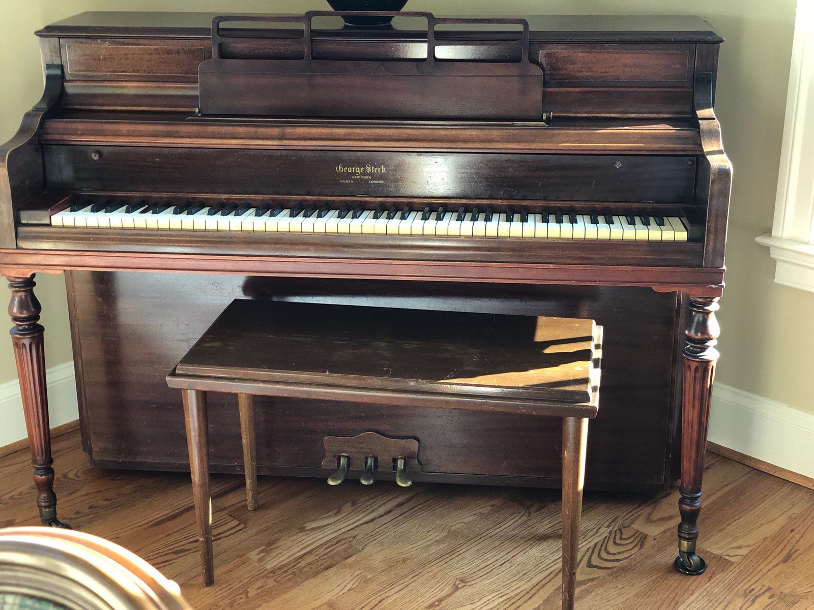 George Steck antique upright piano likely 68 years old or more