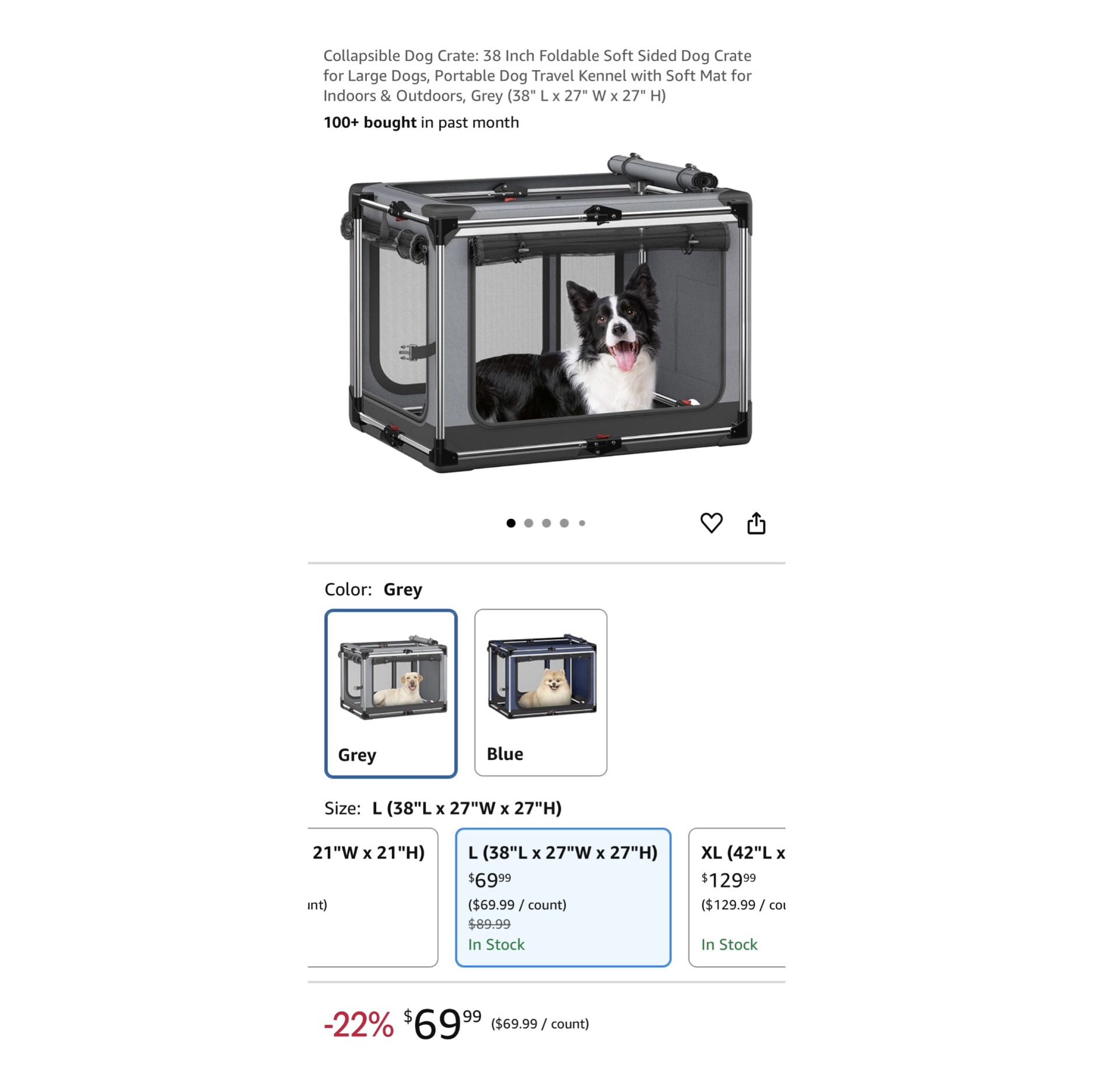 Brand new Collapsible Dog Crate: 38 Inch Foldable Soft Sided Dog Crate for Large Dogs, Portable Dog Travel Kennel with Soft Mat for Indoors & Outdoors