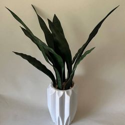 Potted Fake Artificial Snake Plant Sansevieria In Modern White Glazed Ceramic Pot Vase Home Decor