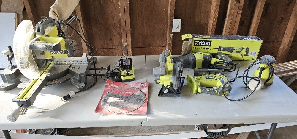 🛠️ RYOBI Power Tool Set – Miter Saw, Recip Saw, Jigsaw, Sander, Circular Saw + Battery – $200 (Federal Way)