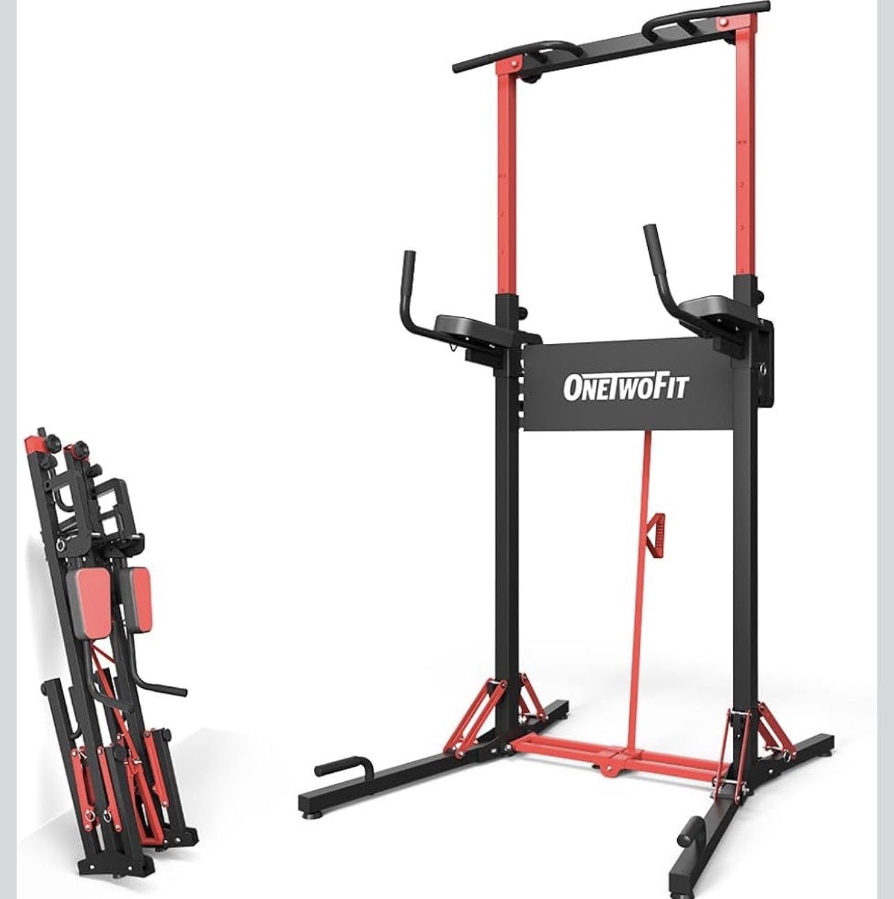 ONETWOFIT Power Tower Pull Up & Dip Station – Adjustable, Foldable, 400lb Capacity – Home Gym Strength Training