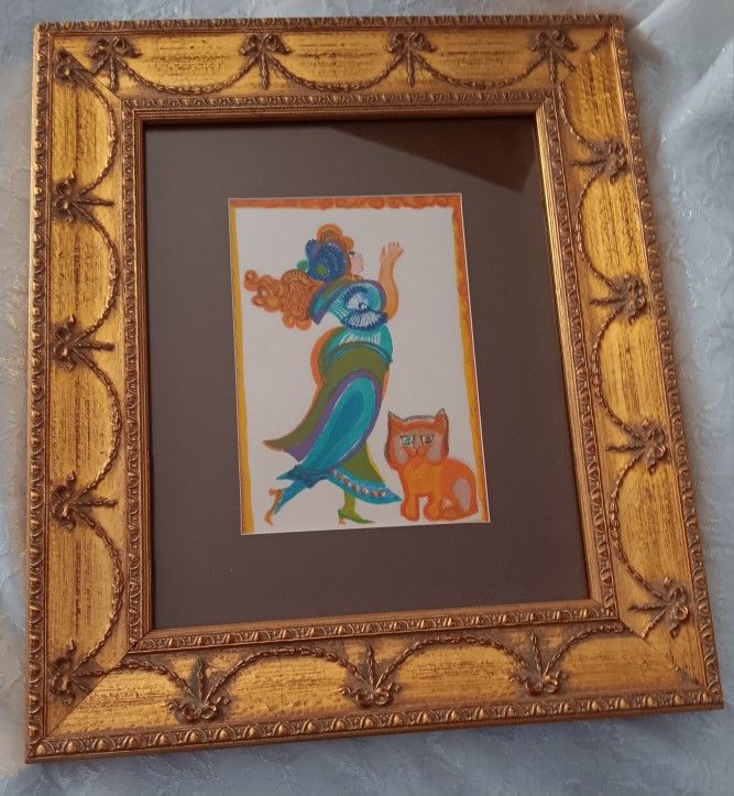 Vintage: Lady With Cat - Limited Edition Artist Proof Lithograph on Thick Paper by Judith Bledsoe