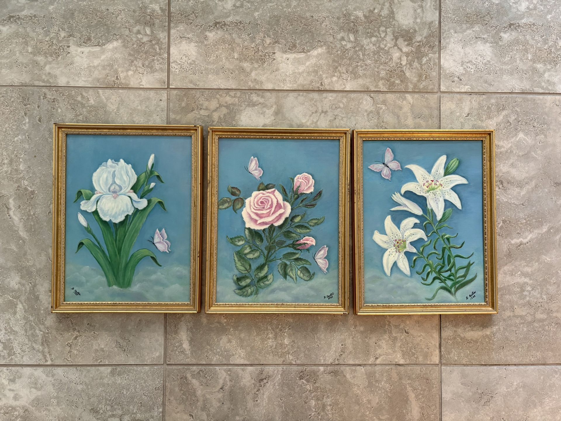 Set of 3 Original Floral Butterfly Paintings
