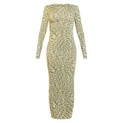 Olive Abstract Print Long Sleeve Maxi Dress / Size 0