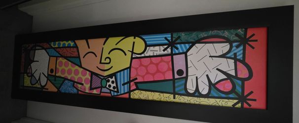 Romero Britto The Hug - Limited Edition Print Acrylic Printed 18"X61" inches Signed by Brito