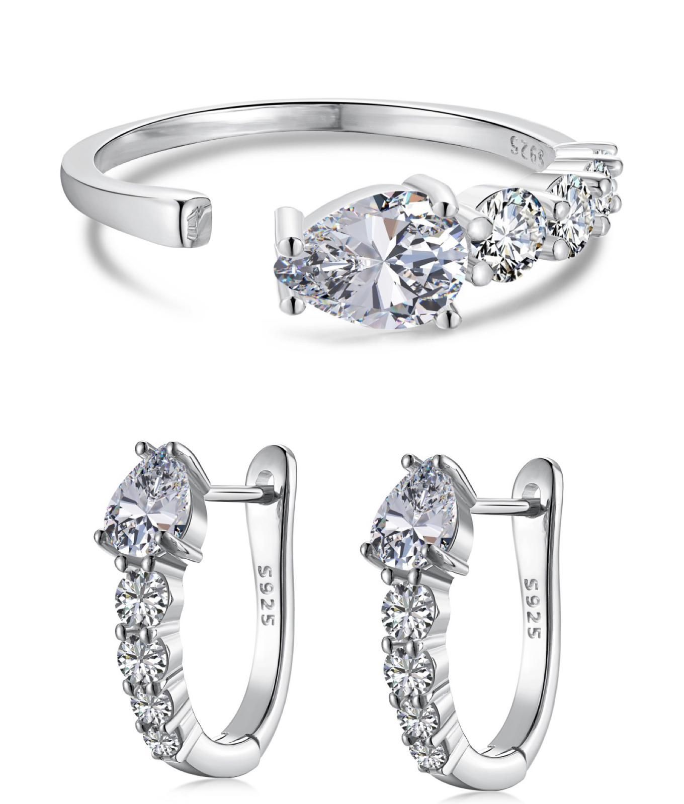 Set Of Snake With Diamonds ring & Earrings / 925