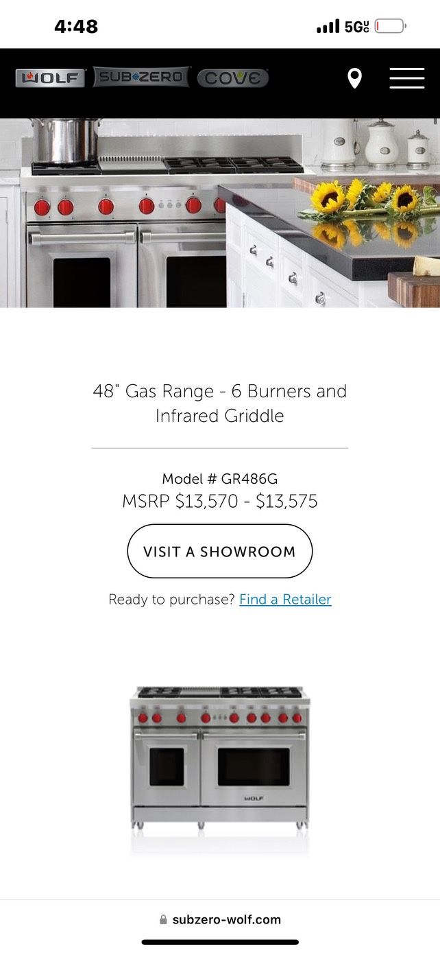 48 Wolf Gas Stove New In Box