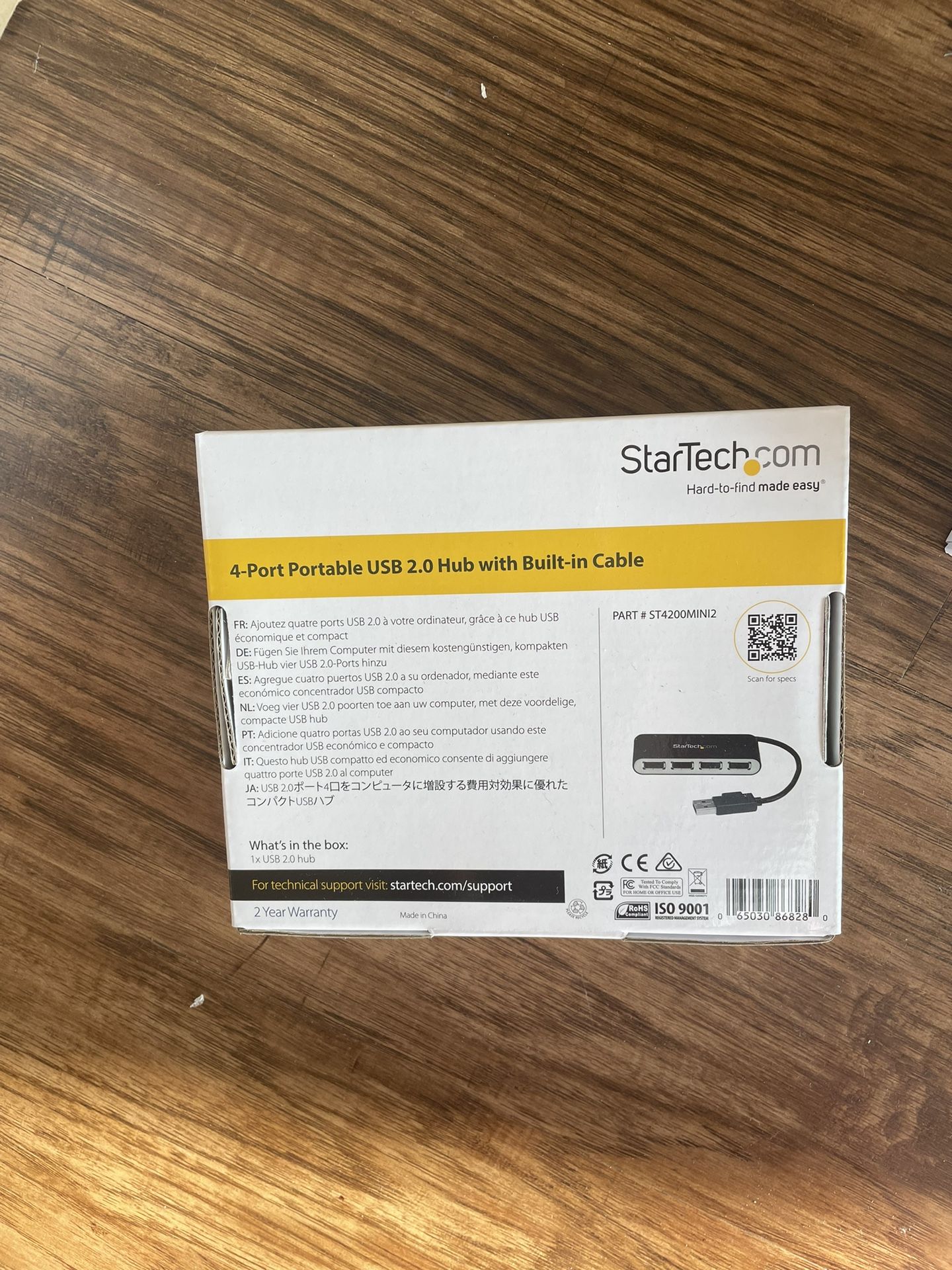 Startechcom 4 Port Portable USB 2.0 Hub With Built In Cable