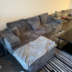 Grey Sofa With Chaise- Plush Boneless Couch 
