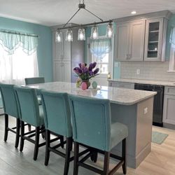 Bar Stools New in Original Packagings Set of 4 Stunning Modern Aqua Blue Premium Upholstery.