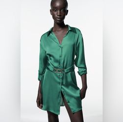 Zara Belted Satin Effect Shirtdress