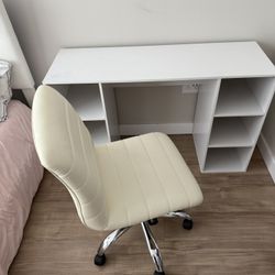 White Desk and Cream Chair Set 