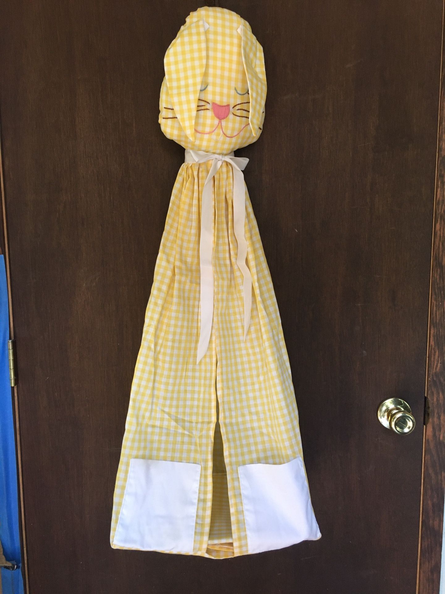 Gingham Yellow Bunny Diaper Holder With Pockets - Handmade