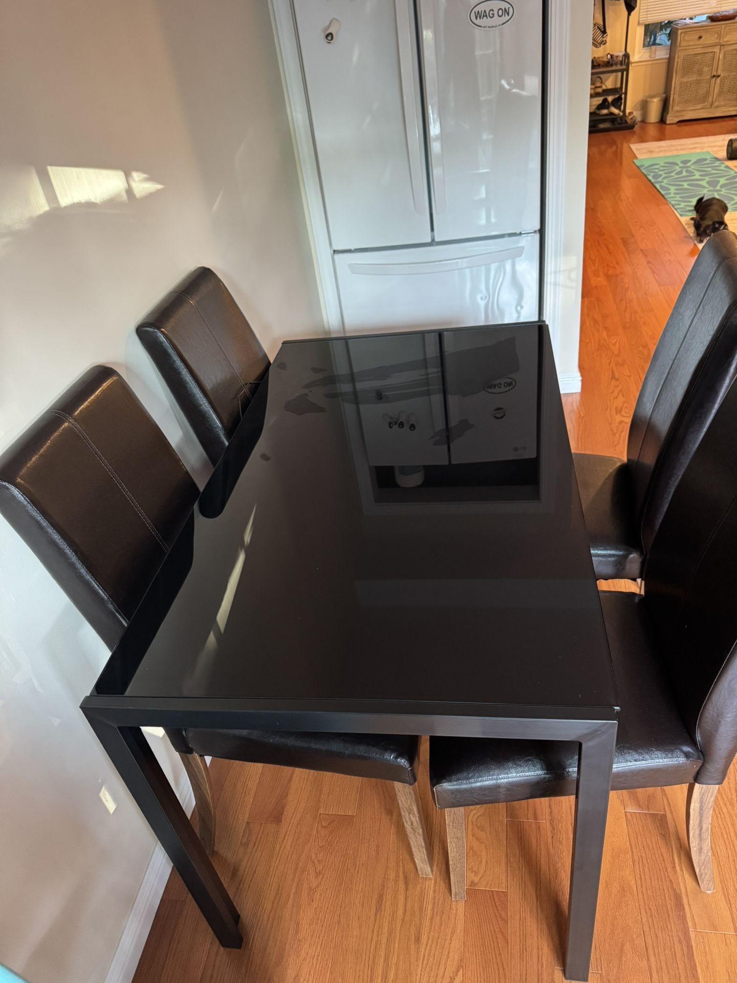 Glass Top Table With 4 Chairs, Black