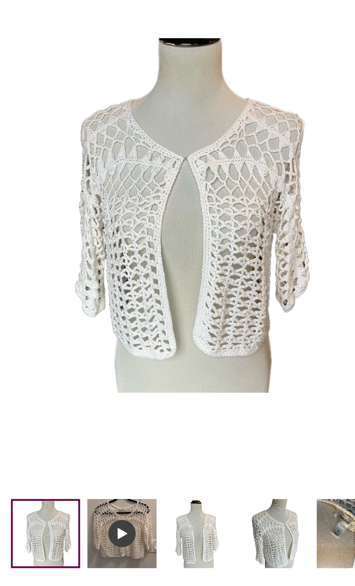 Dress Barn Size Medium White Crochet Shall