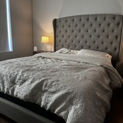 Queen Upholstered Bed Frame with Mattress