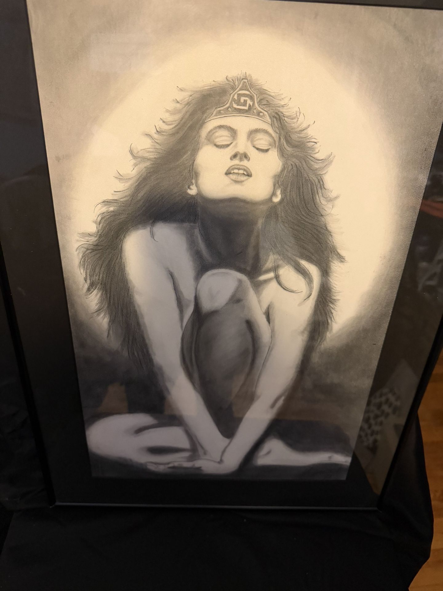 Nice Pencil-Charcoal Nude Woman In A Sitting Position