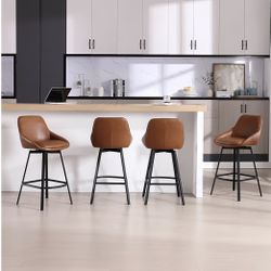 4 BRAND NEW Brown Leather Counter Stools