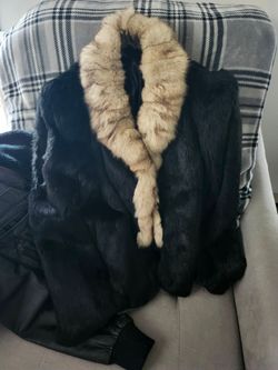 Black Fur Coat with black and white Fur Collar